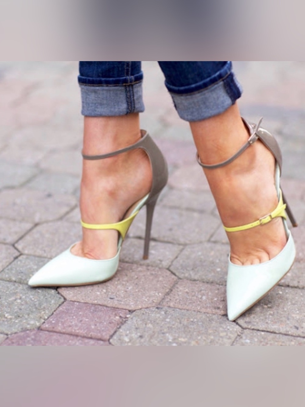 Jimmy Choo Pastel Blue, Yellow and Olive Green Pointed-Toe Heels
